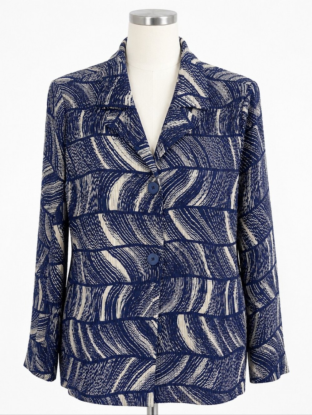 Vintage Judith Hart Collection Textured Abstract Print Blouse Top Blue & Cream